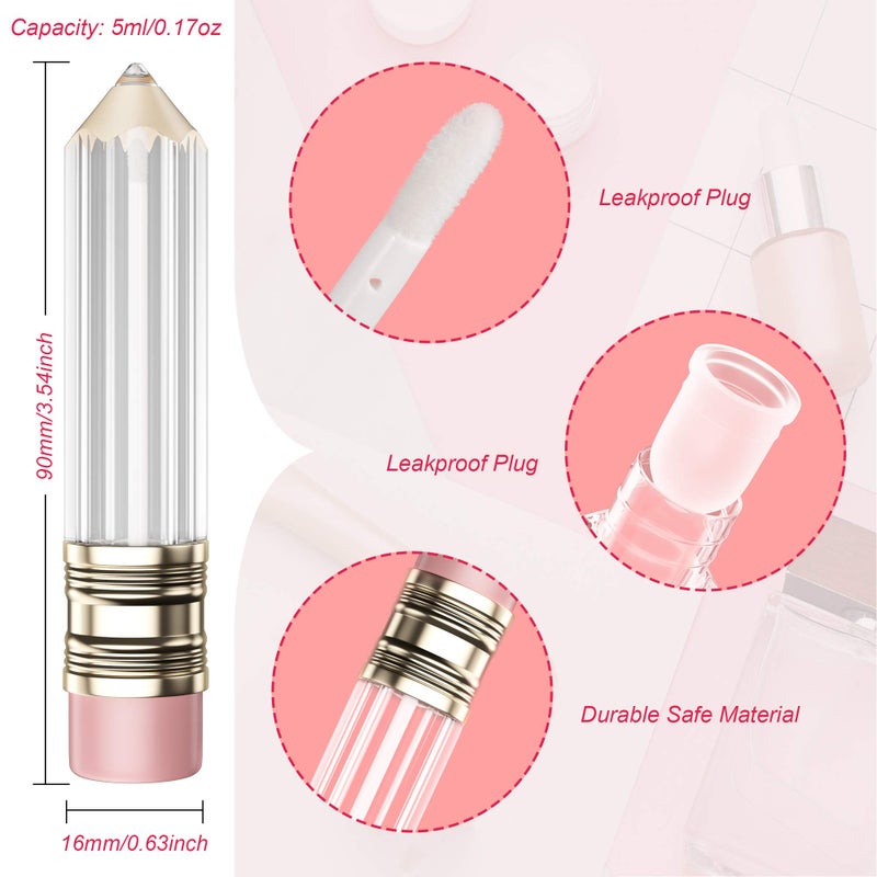RONRONS 12 Pieces Pencil Lip Gloss Tubes, Empty Mini Pencil Shaped Lip Gloss Tubes Containers Clear Lip Balm Tube Plastic Refillable Bottle for Women Girls Gifts, 5ml - Image 4